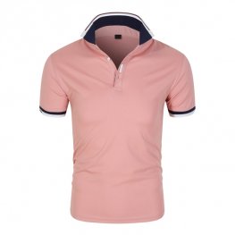 Polo da uomo casual in cotone con risvolto alla moda - rosa