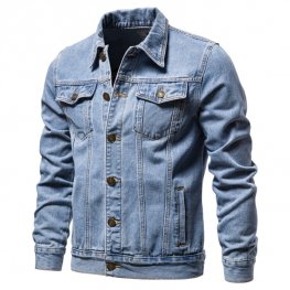 Denim Jacket Men Casual Solid Color Lapel Single Breasted Jacket